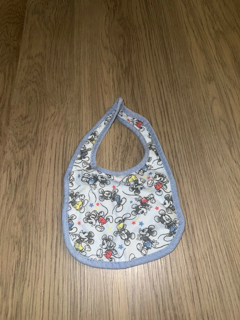 Disney Baby Mickey Mouse Bib Blue White Allover Print Infant Feeding Bib